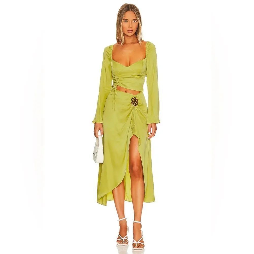 NWT For Love & Lemons Women's Allie Midi Dress in Green Size Medium